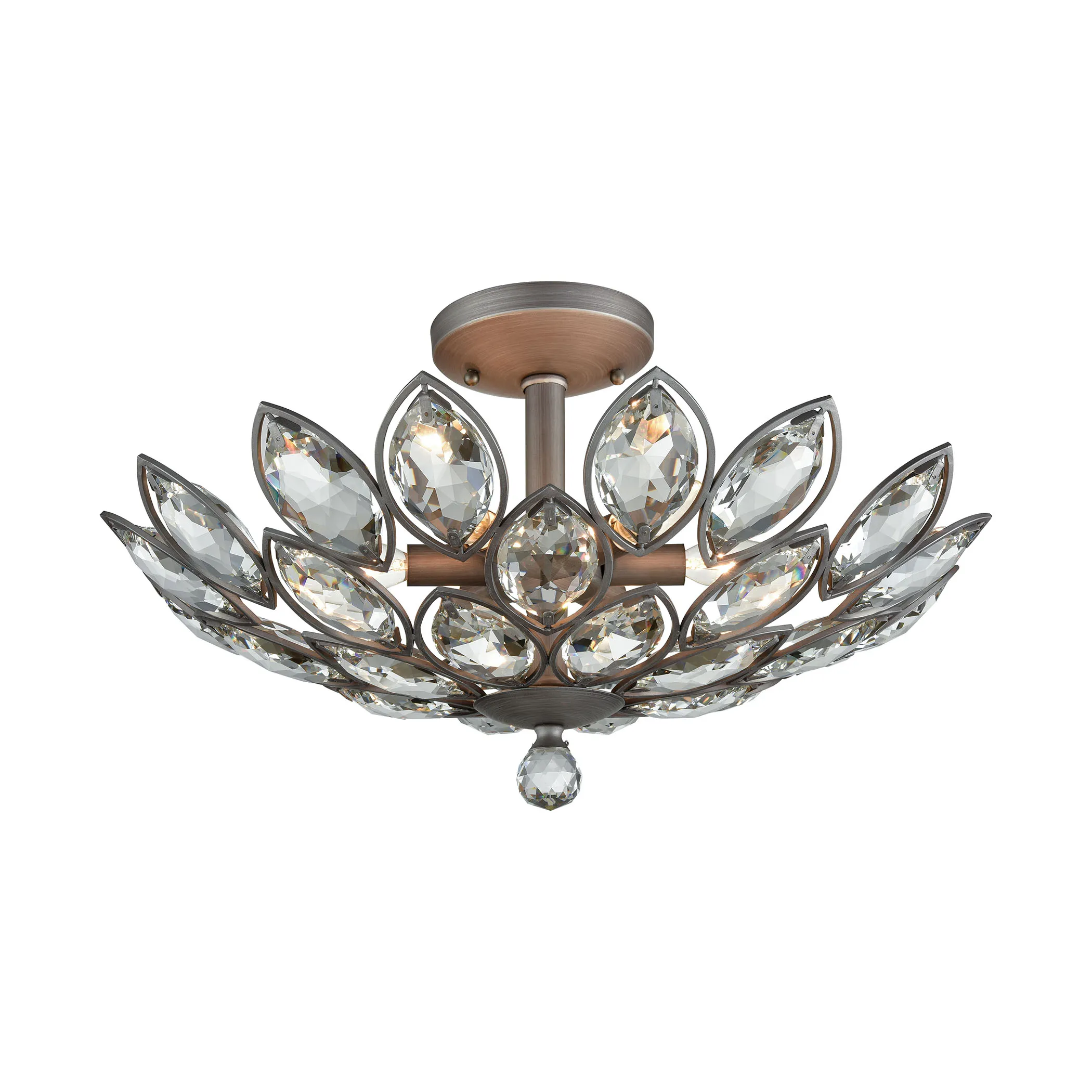 La Crescita 6-Light Semi Flush in Weathered Zinc with Clear Crystal