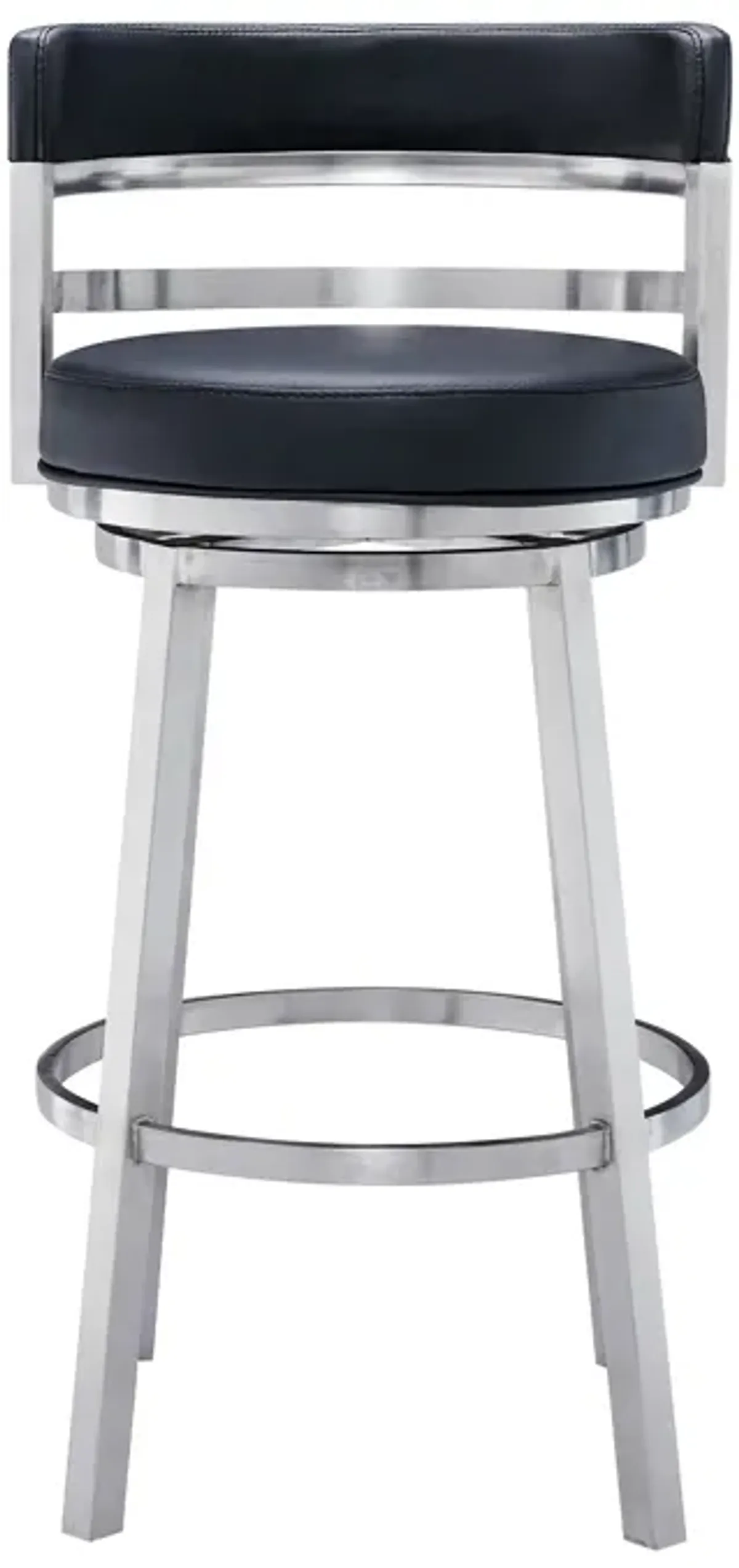 Titana 30" Bar Height Swivel Black Faux Leather and Brushed Stainless Steel Bar Stool