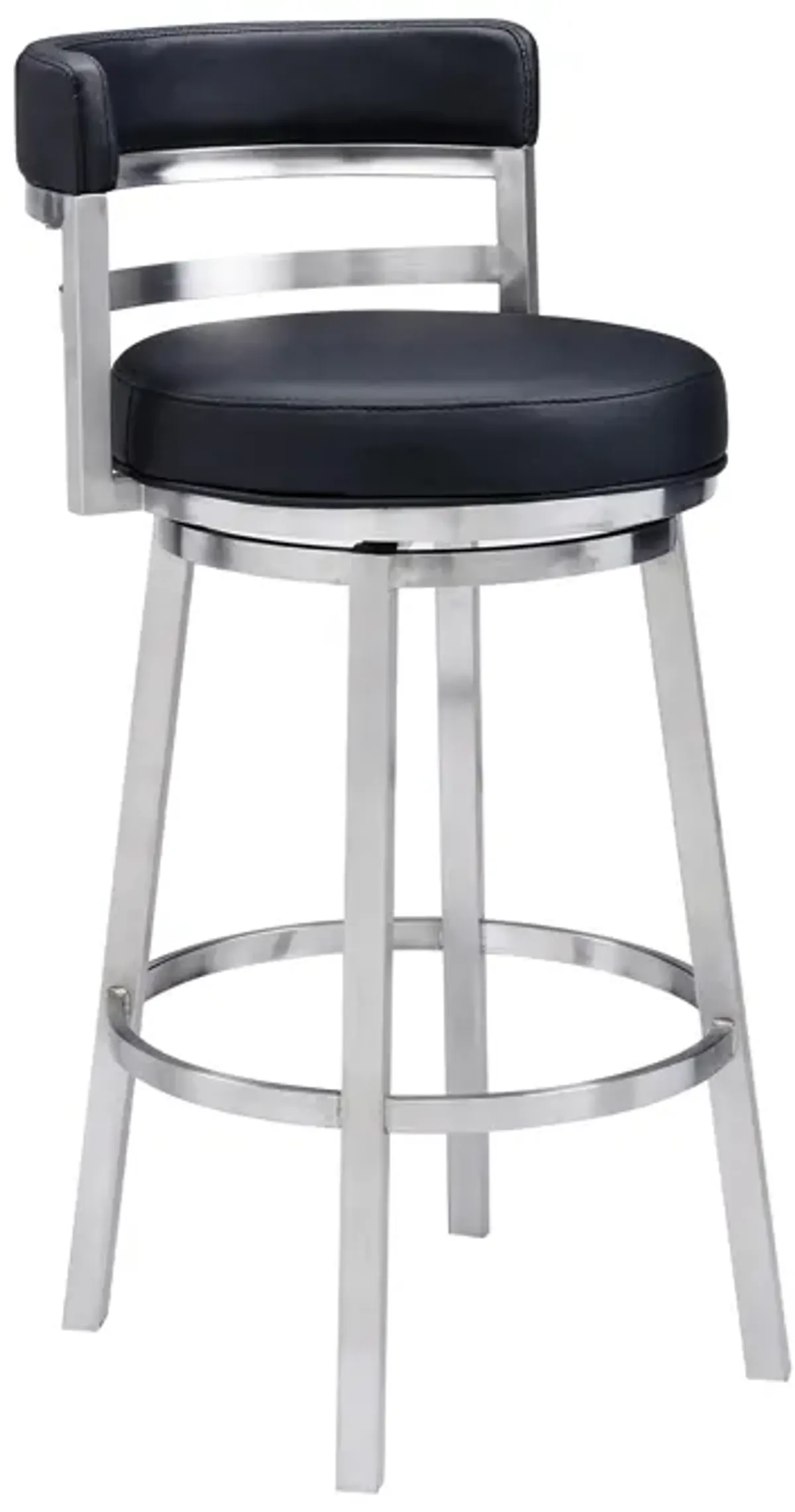 Titana 30" Bar Height Swivel Black Faux Leather and Brushed Stainless Steel Bar Stool