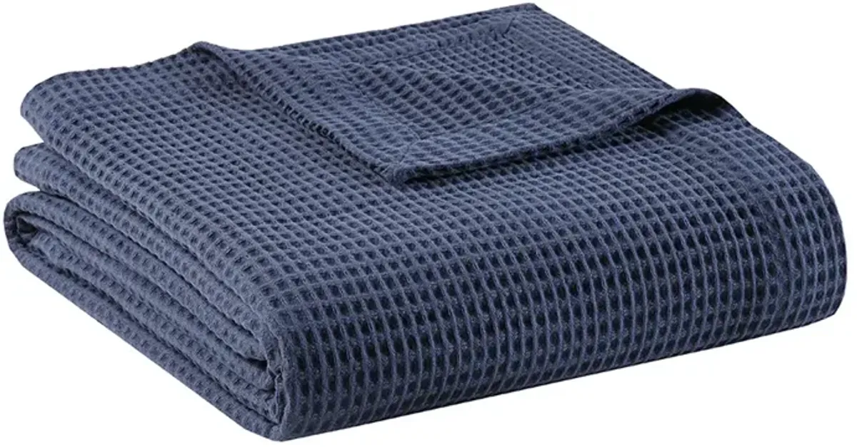 Beautyrest Cotton Waffle Weave Indigo Cotton Blanket