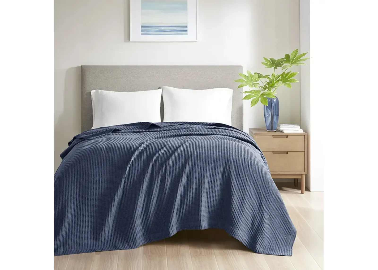 Beautyrest Cotton Waffle Weave Indigo Cotton Blanket