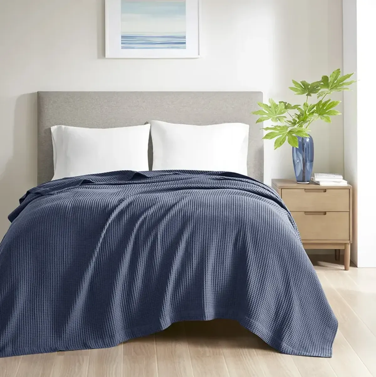 Beautyrest Cotton Waffle Weave Indigo Cotton Blanket