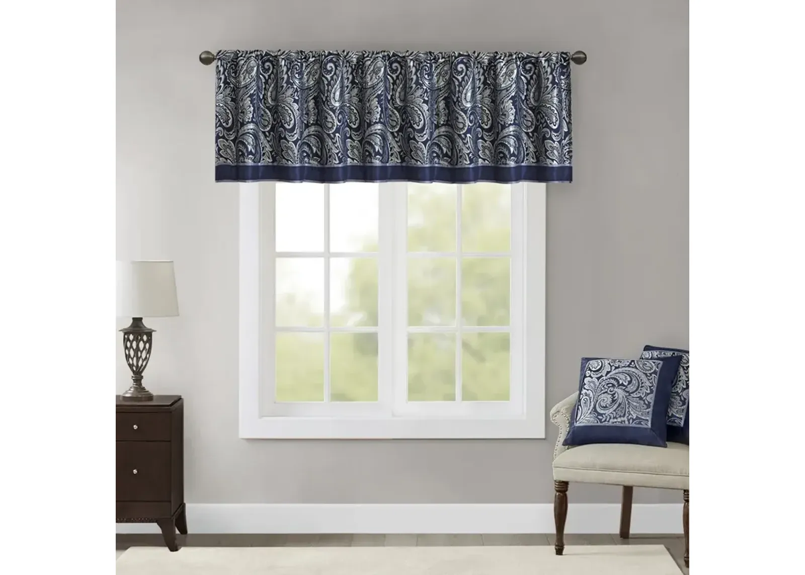 Madison Park Aubrey Navy Jacquard Window Valance