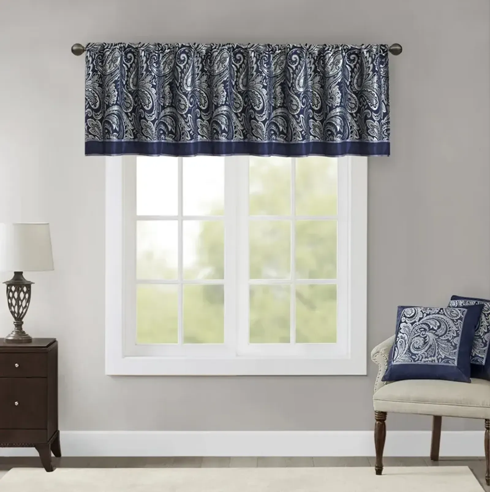 Madison Park Aubrey Navy Jacquard Window Valance