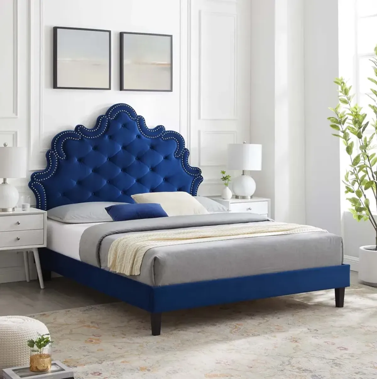 Sasha Button-Tufted Performance Velvet King Bed