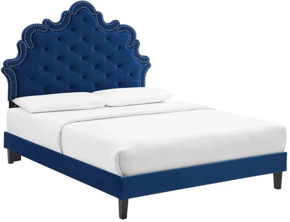 Sasha Button-Tufted Performance Velvet King Bed