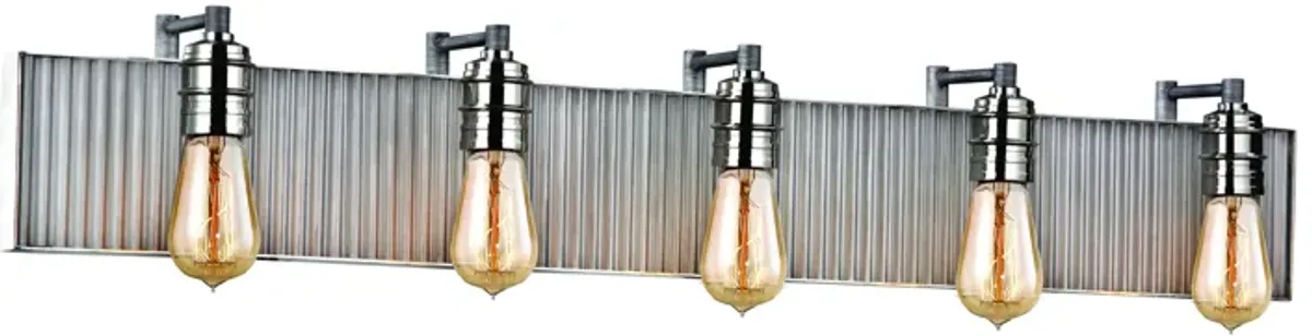 Corrugated Steel 40" Wide 5-Light Vanity Light - Polished Nickel