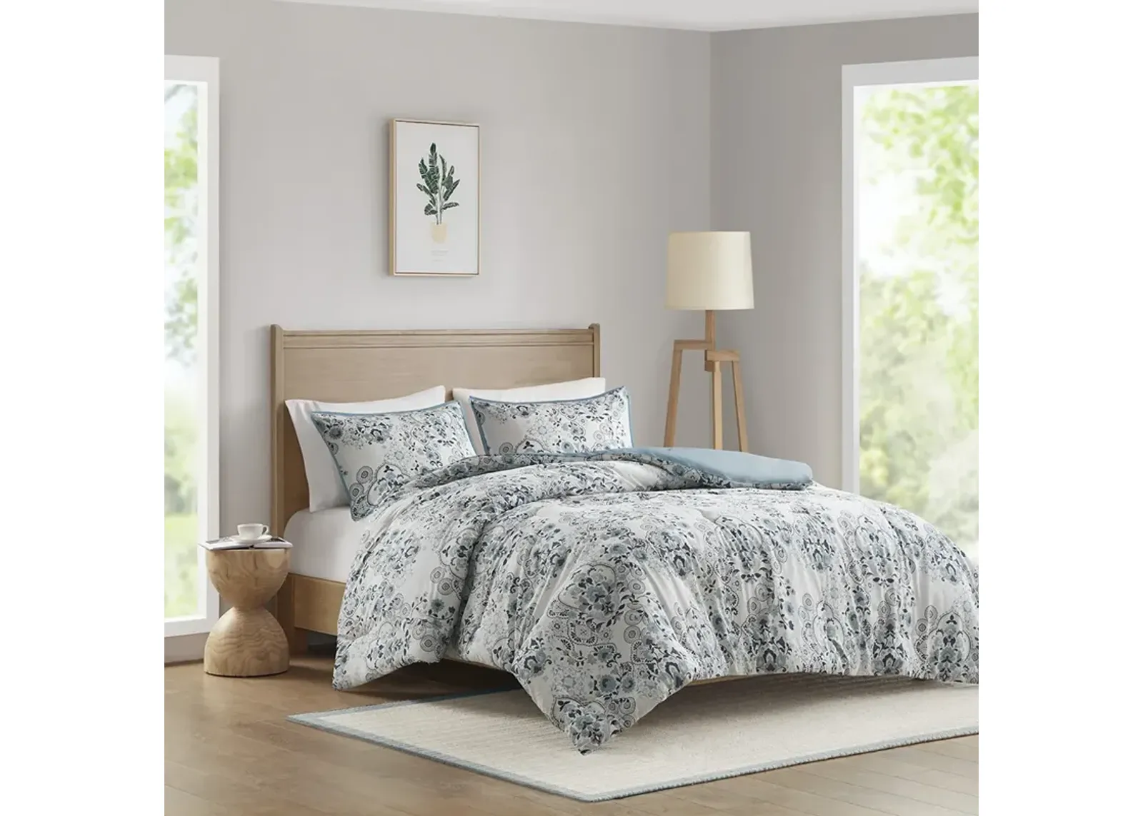 3 Piece Floral Printed Cotton Comforter Set