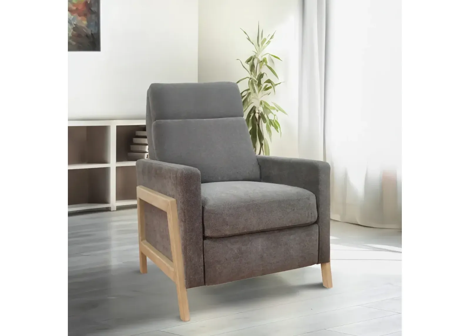 CH Grey Luna Recliner With Wood Frame