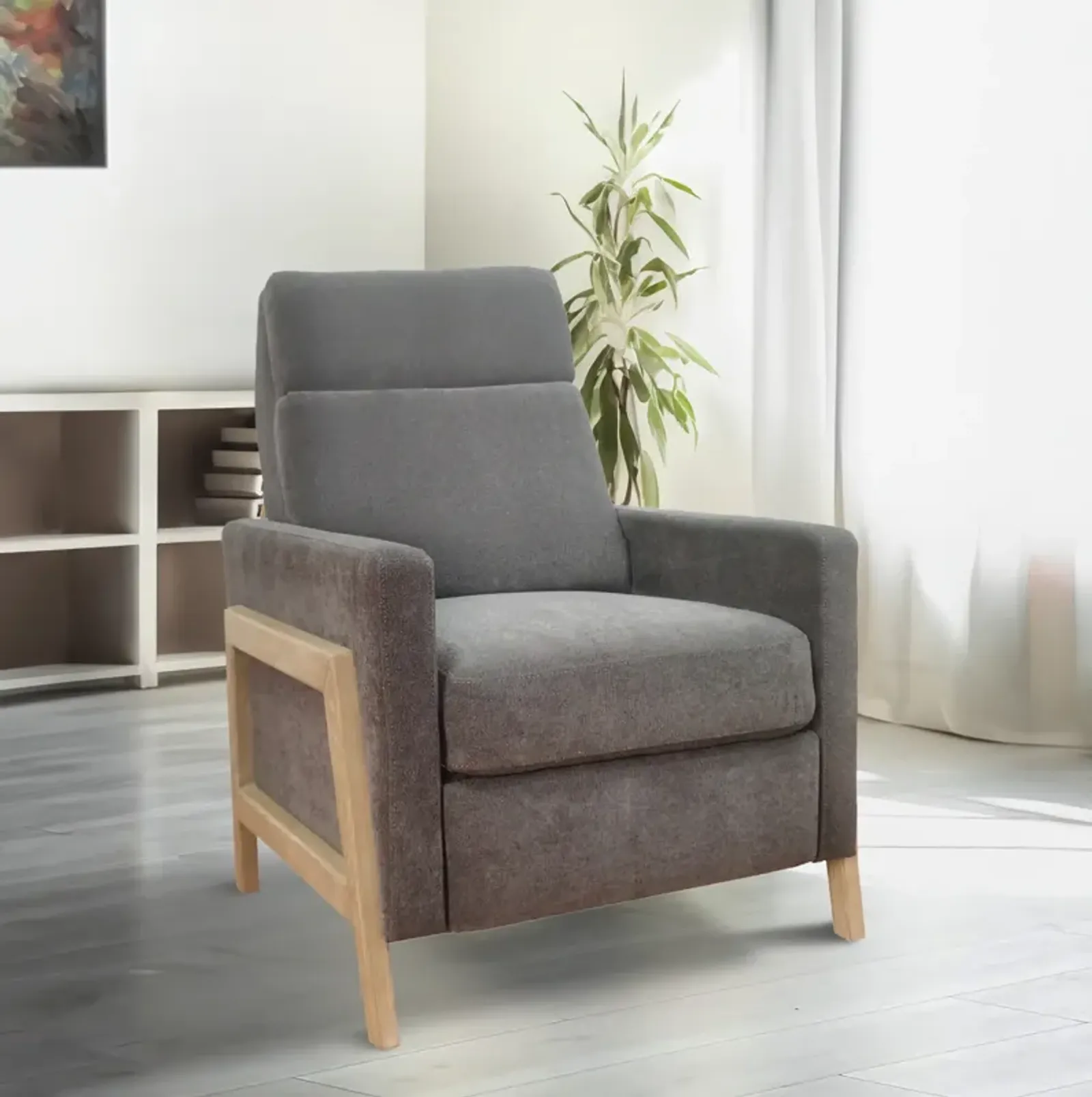 CH Grey Luna Recliner With Wood Frame