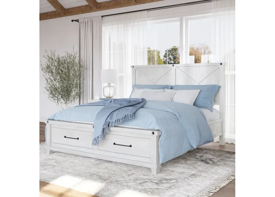 Yosemite Full-size Solid Wood Footboard Storage Bed in Rustic White