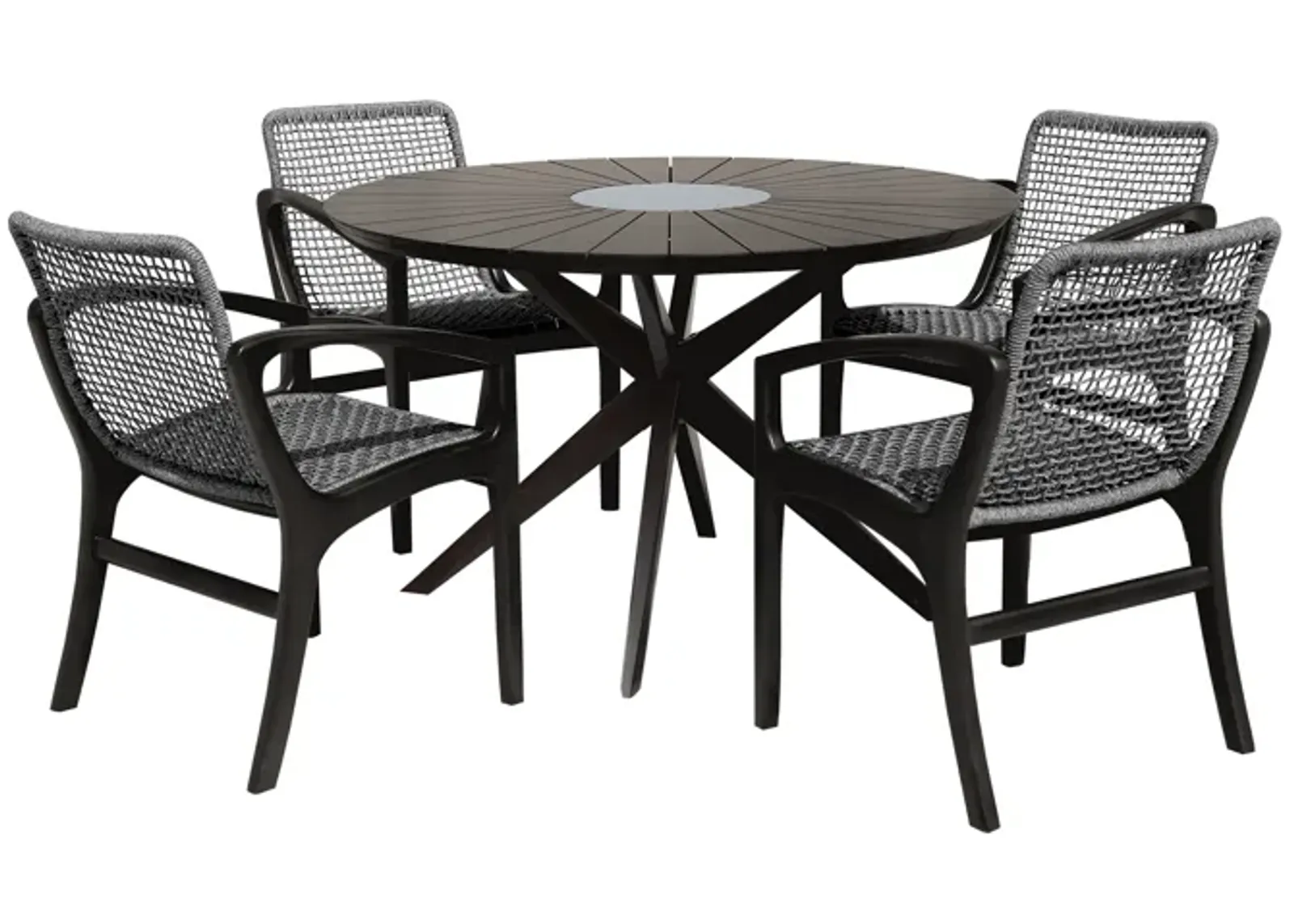 Sachi and Brighton 5 Piece Dining Set in Dark Eucalyptus Wood with Gray Rope