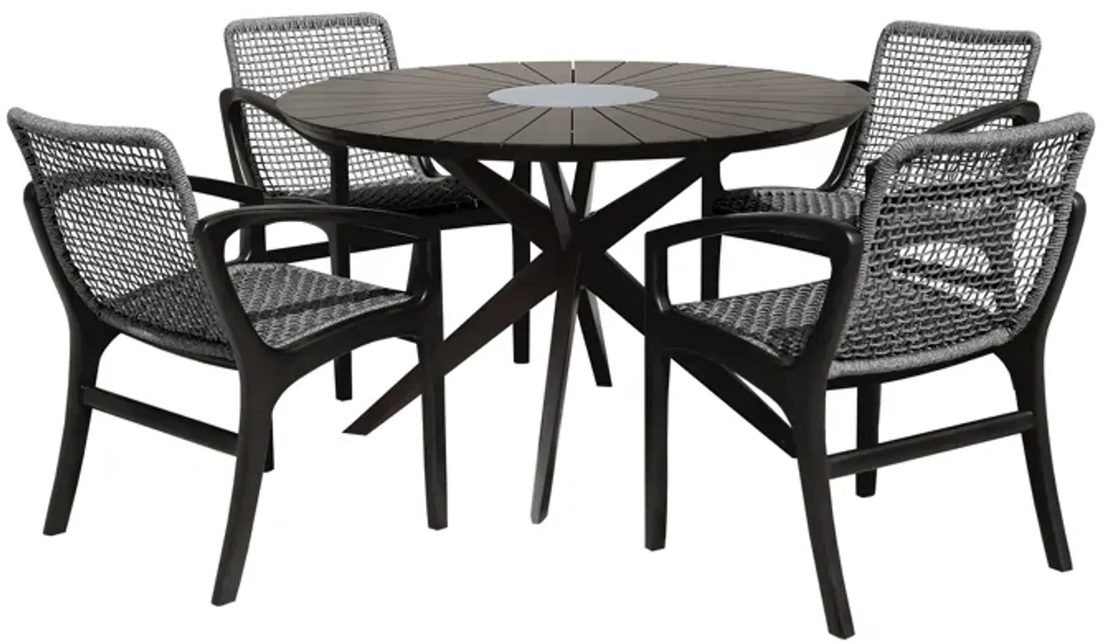 Sachi and Brighton 5 Piece Dining Set in Dark Eucalyptus Wood with Gray Rope