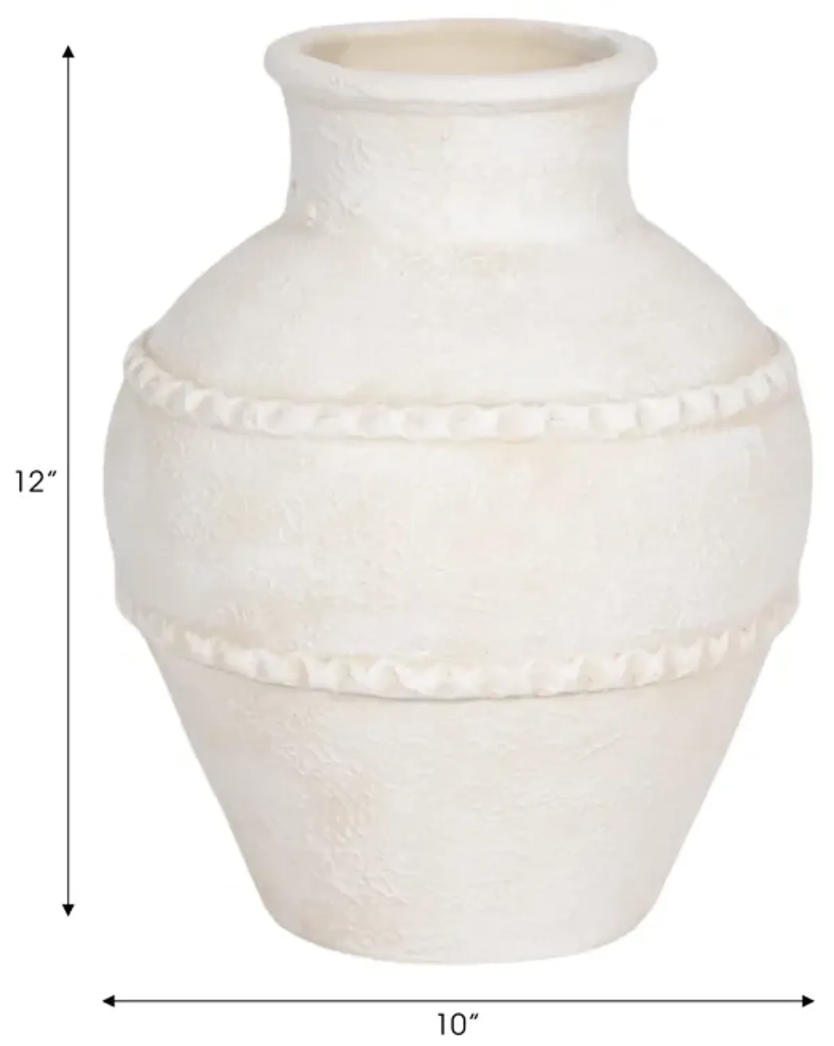 12" Traditional Textured Terracotta Vase, Ivory