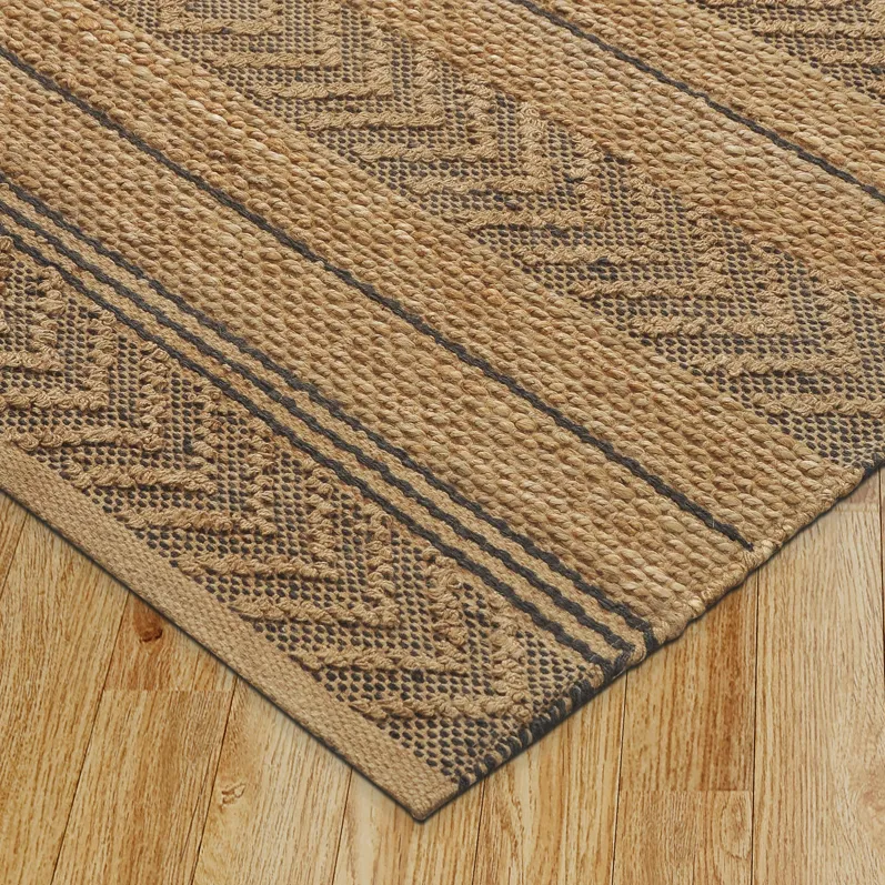 Earl Tan/ Black Geometric Farmhouse Organic Jute Indoor Area Rug 5' x 7'9"