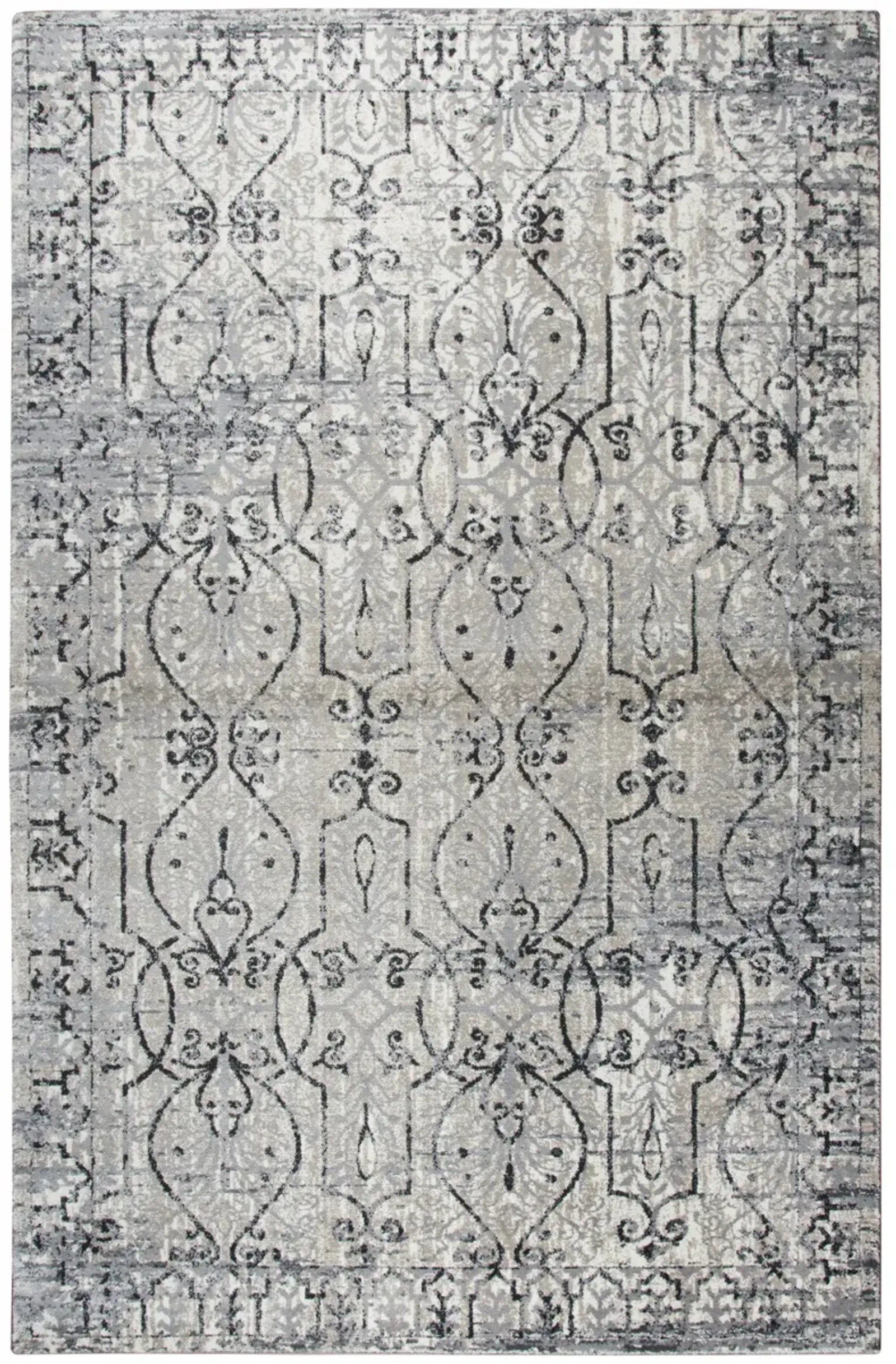 Panache Taupe/Natural Scroll Work Distress Polypropylene 5'3" x 7'6" Rectangle Rug