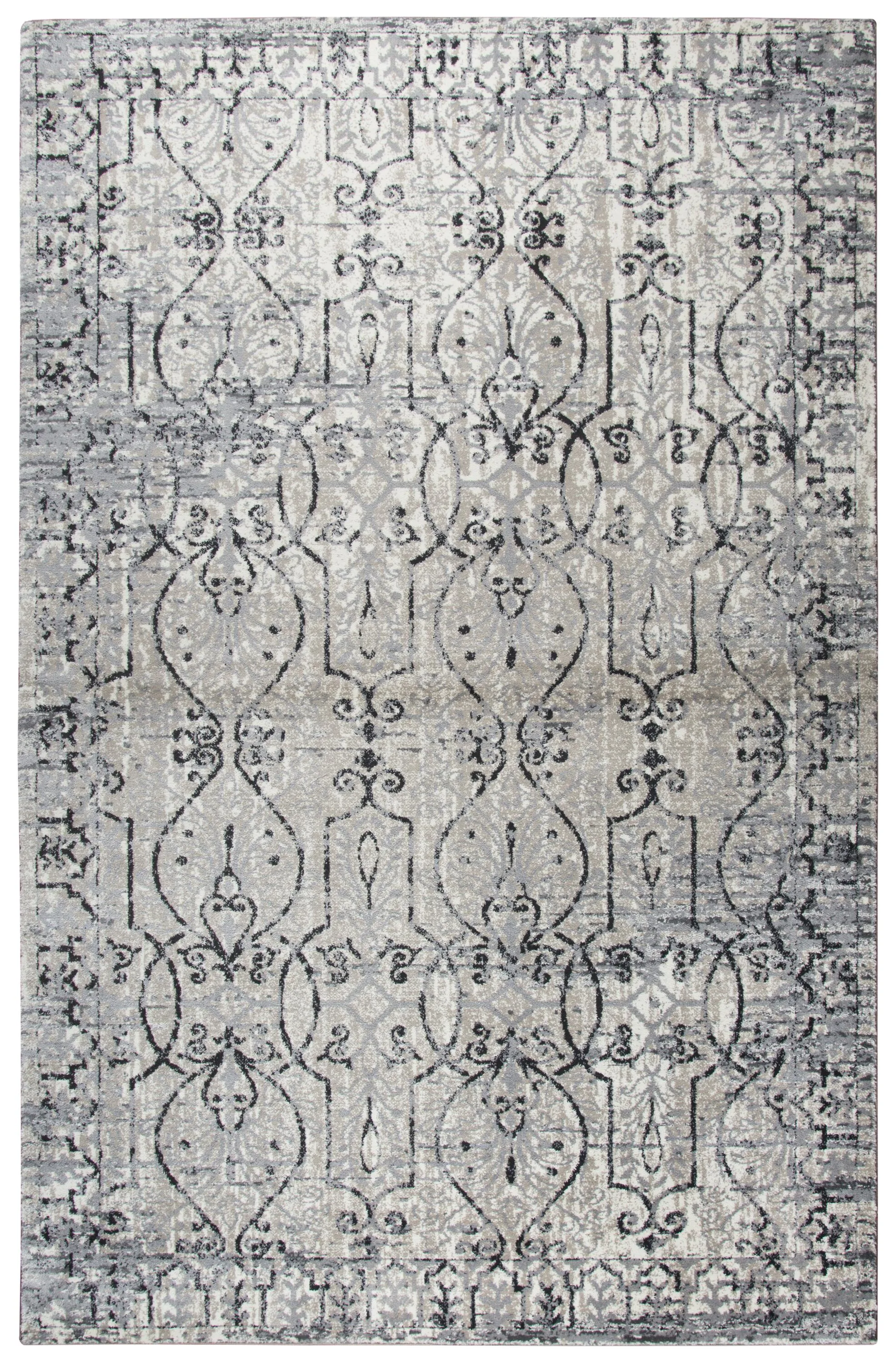 Panache Taupe/Natural Scroll Work Distress Polypropylene 5'3" x 7'6" Rectangle Rug