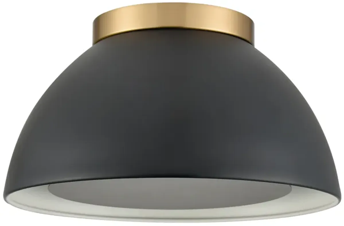 Pelham 10'' Wide 2-Light Flush Mount - Satin Brass with Matte Black