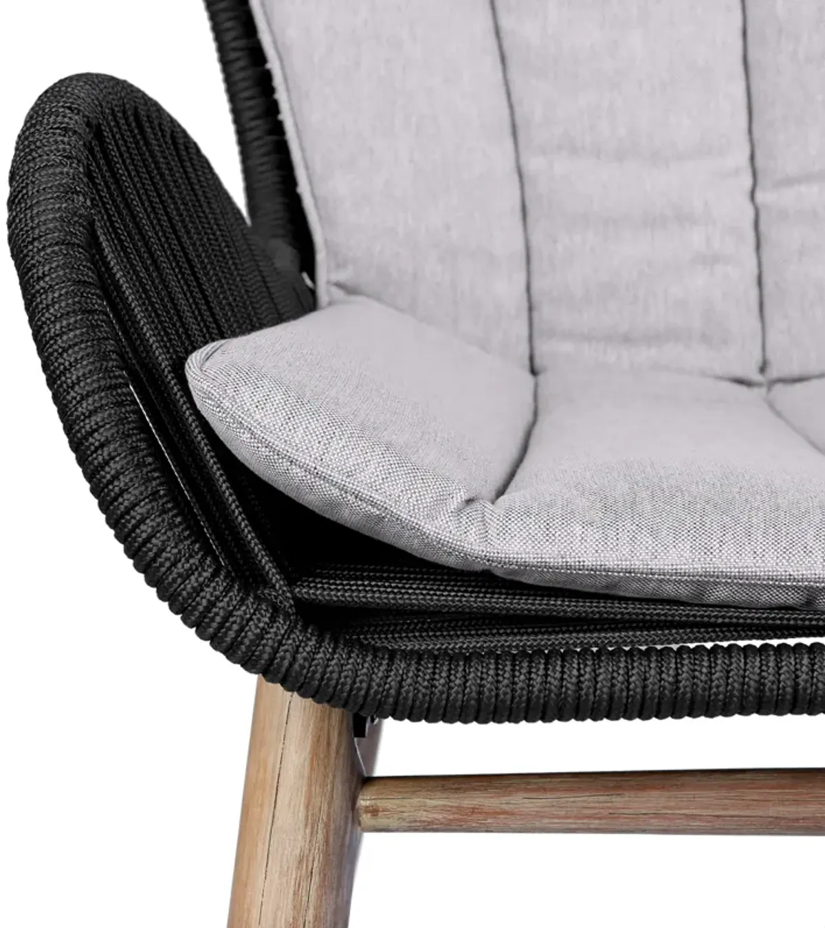 Fanny Outdoor Patio Dining Chair in Light Eucalyptus Wood and Charcoal Rope