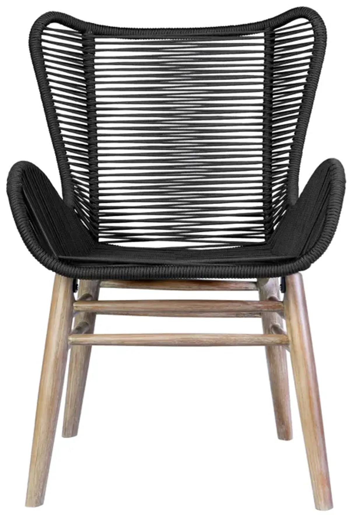 Fanny Outdoor Patio Dining Chair in Light Eucalyptus Wood and Charcoal Rope