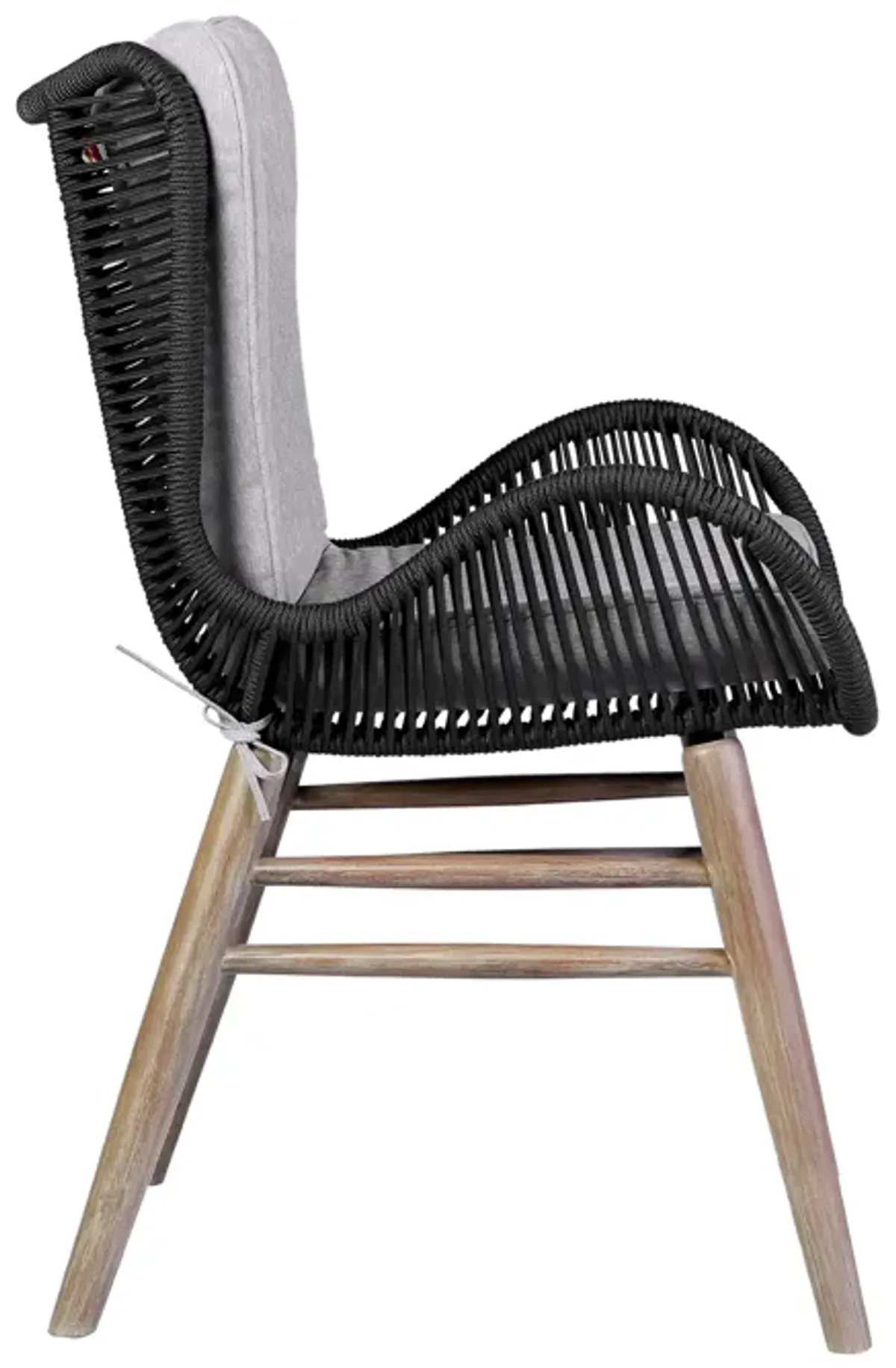 Fanny Outdoor Patio Dining Chair in Light Eucalyptus Wood and Charcoal Rope