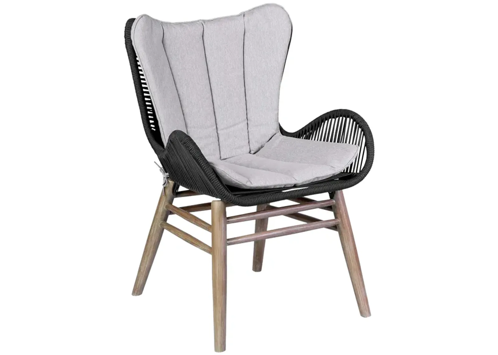 Fanny Outdoor Patio Dining Chair in Light Eucalyptus Wood and Charcoal Rope