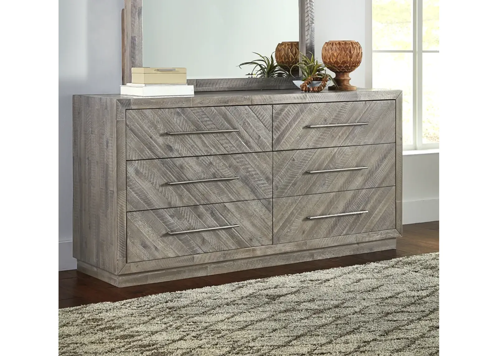 Alexandra Solid Wood Six Drawer Dresser in Rustic Latte (2024)