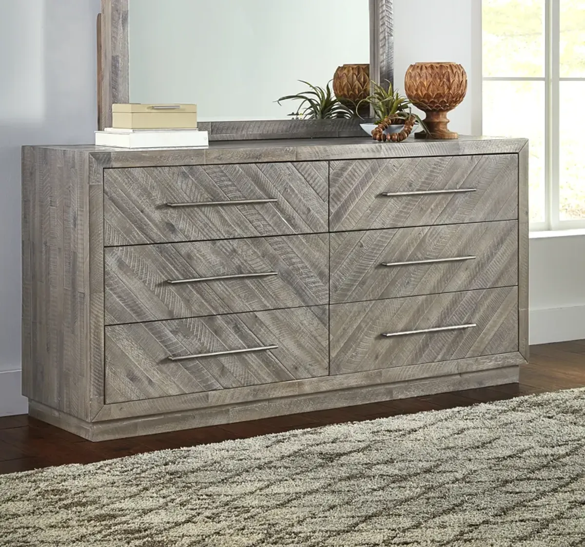 Alexandra Solid Wood Six Drawer Dresser in Rustic Latte (2024)