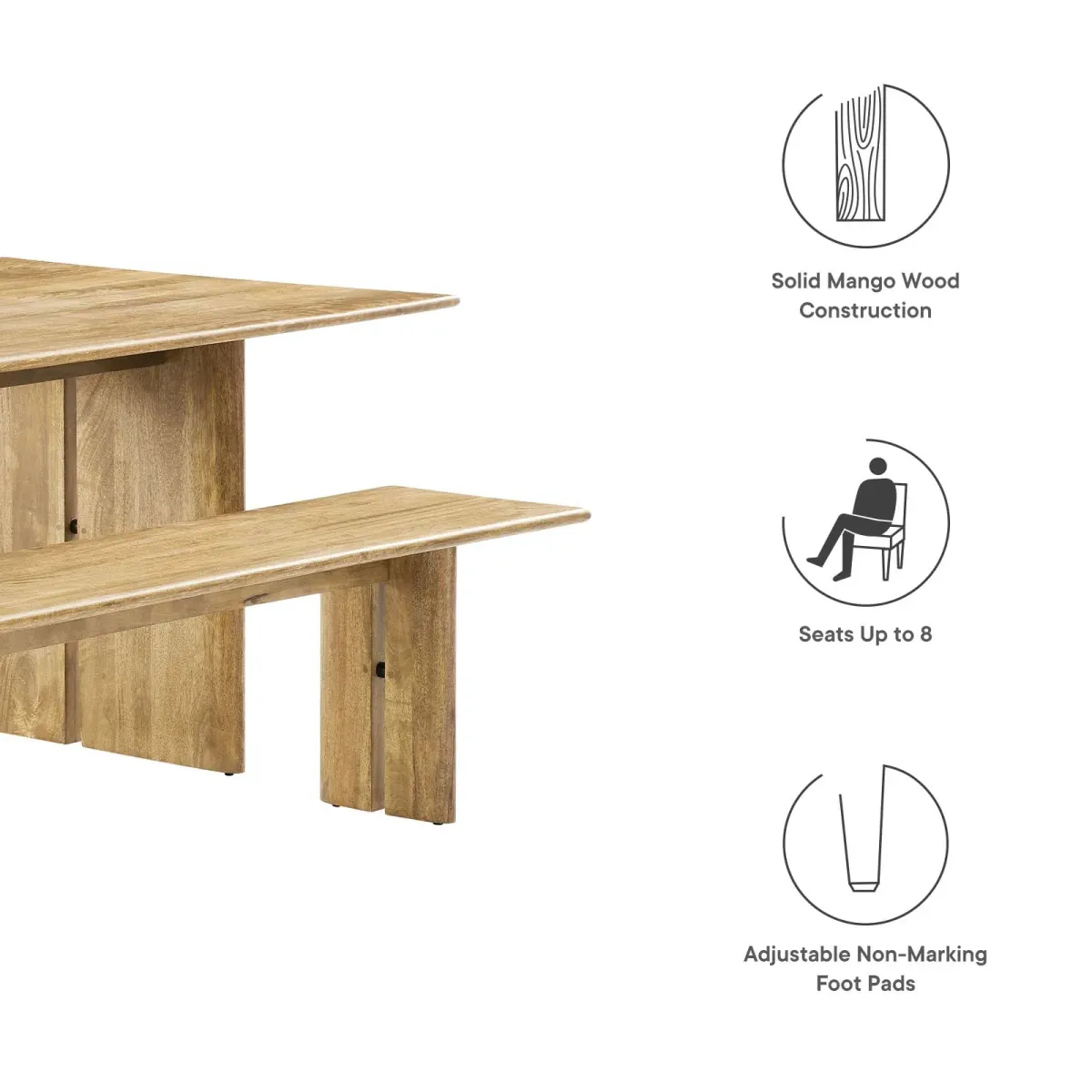 Amistad 86" Wood Dining Table and Bench Set