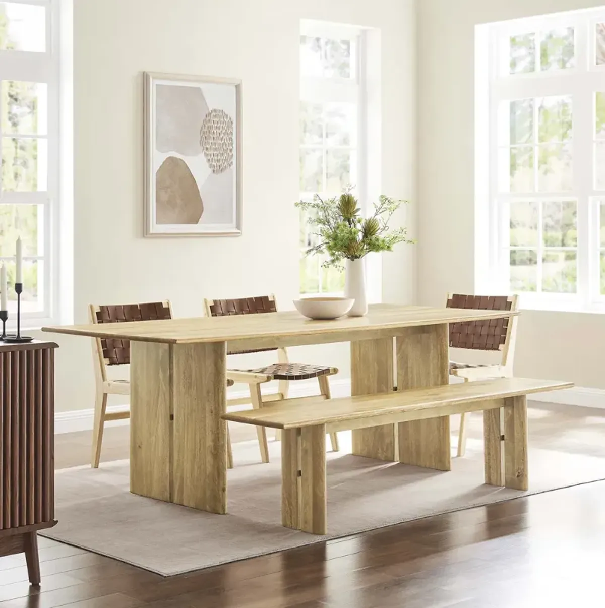 Amistad 86" Wood Dining Table and Bench Set