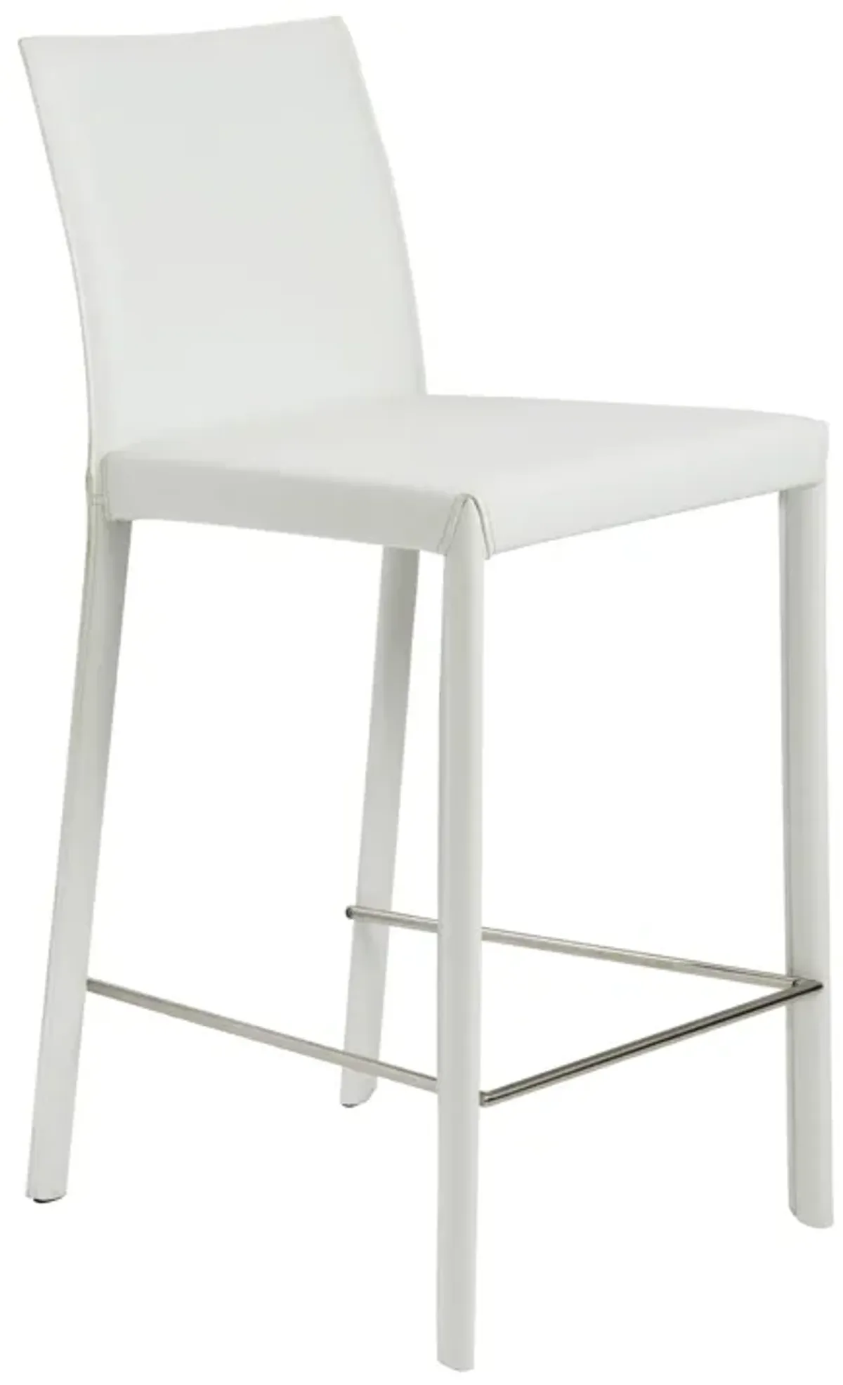 Hasina Counter Stool in White with Polished Stainless Steel Legs - Set of 2