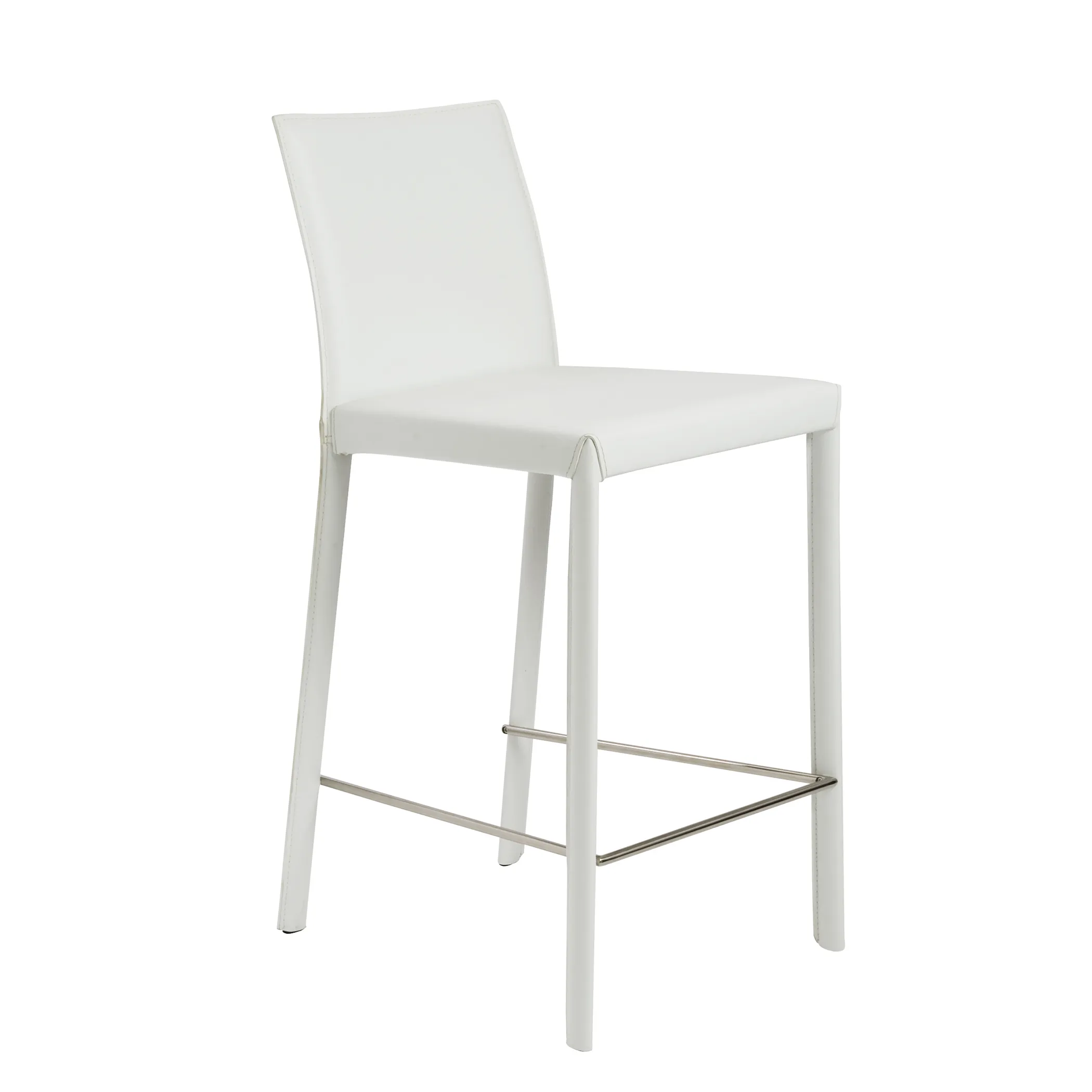 Hasina Counter Stool in White with Polished Stainless Steel Legs - Set of 2