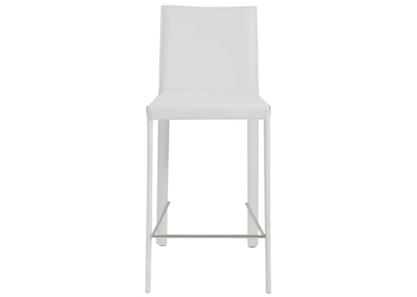 Hasina Counter Stool in White with Polished Stainless Steel Legs - Set of 2