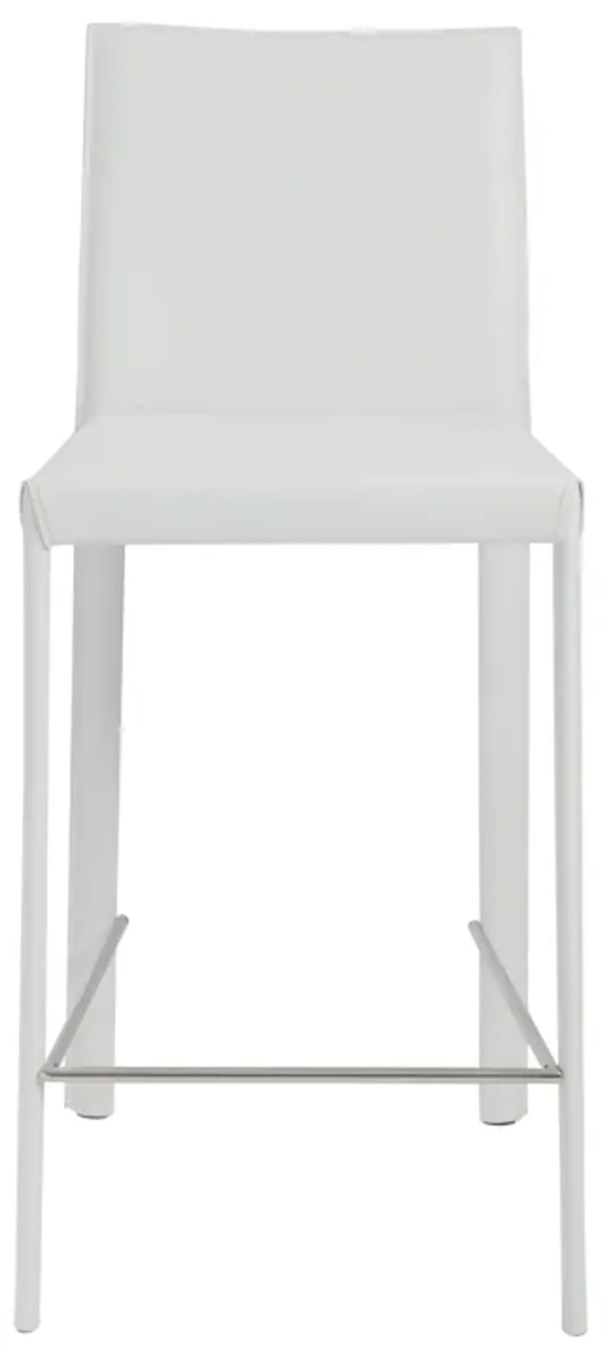 Hasina Counter Stool in White with Polished Stainless Steel Legs - Set of 2