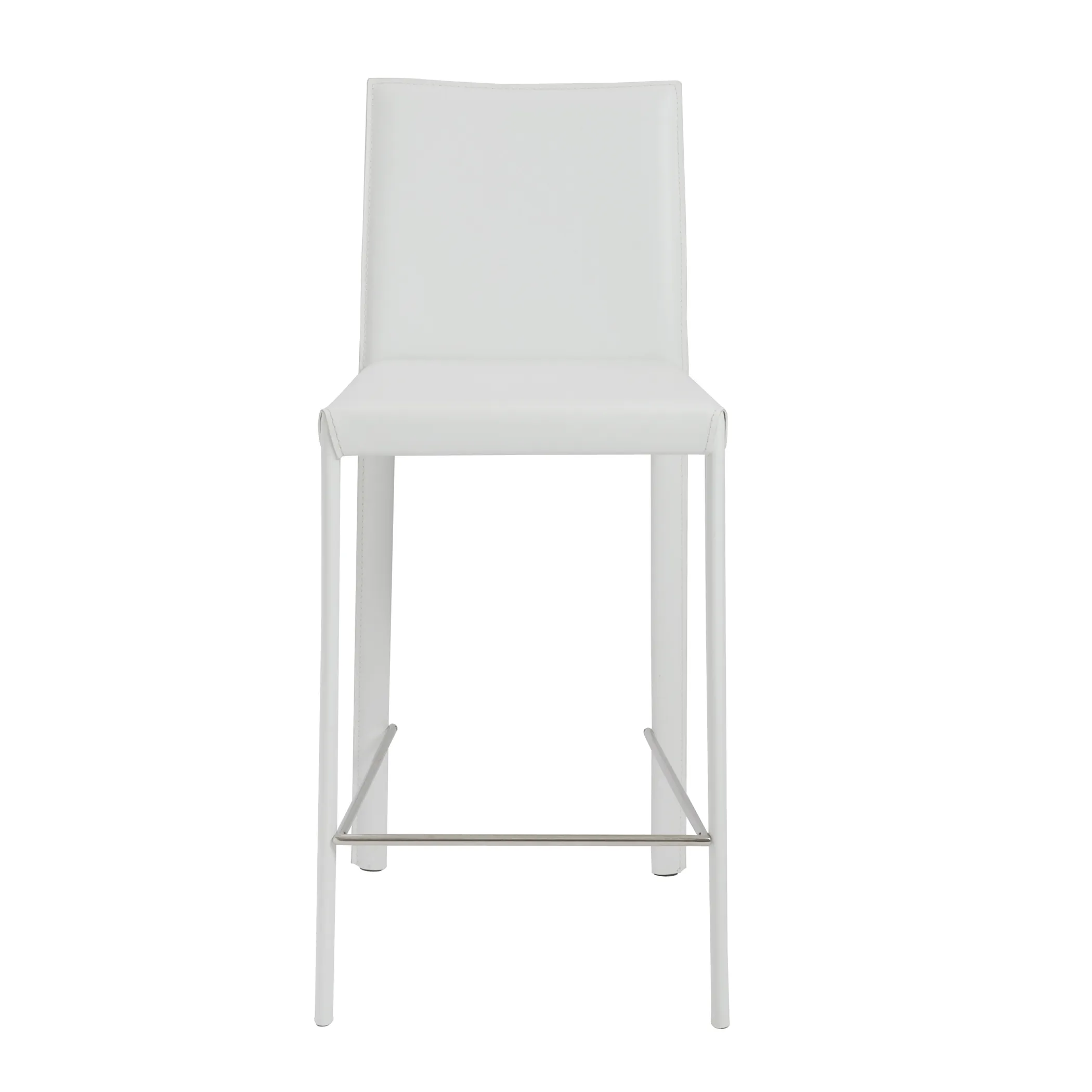 Hasina Counter Stool in White with Polished Stainless Steel Legs - Set of 2