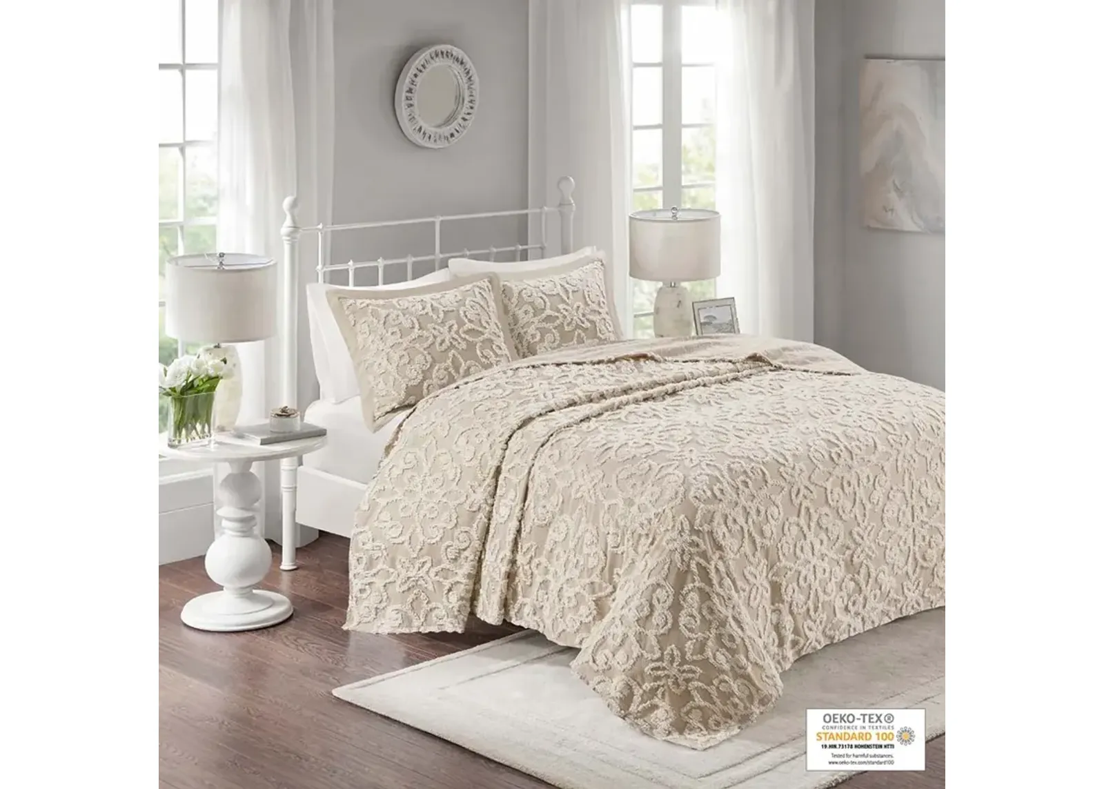 Madison Park Sabrina Taupe 3 piece Tufted Cotton  bedspread  set