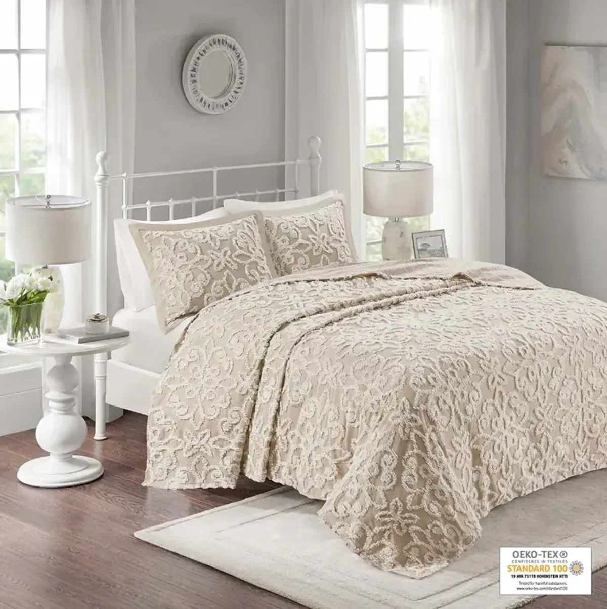 Madison Park Sabrina Taupe 3 piece Tufted Cotton  bedspread  set