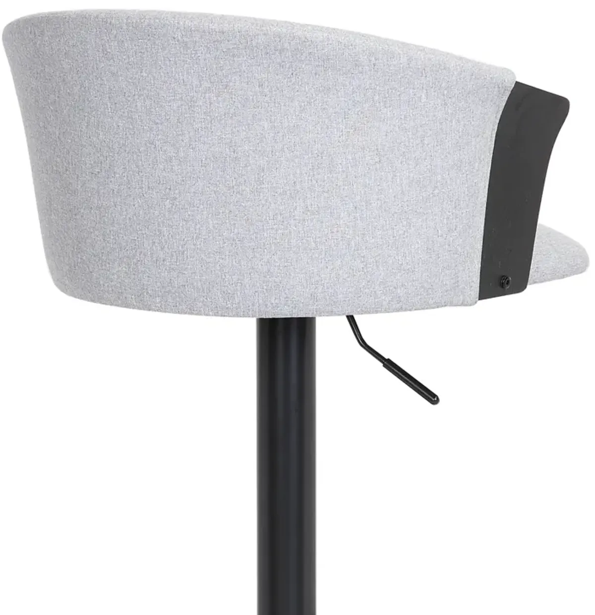 Lydia Adjustable Black Wood Bar Stool in Light Gray Fabric with Black Metal