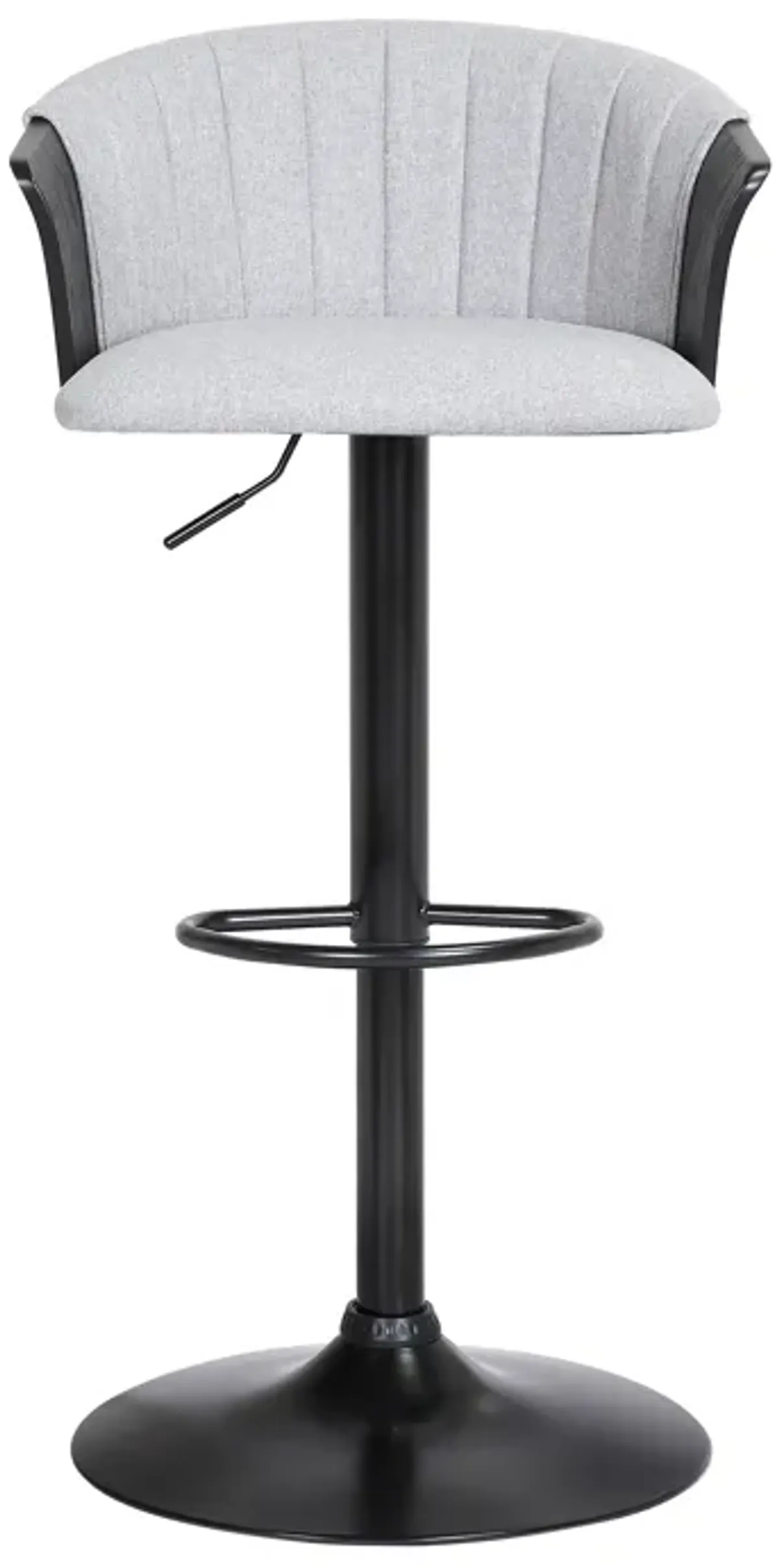 Lydia Adjustable Black Wood Bar Stool in Light Gray Fabric with Black Metal