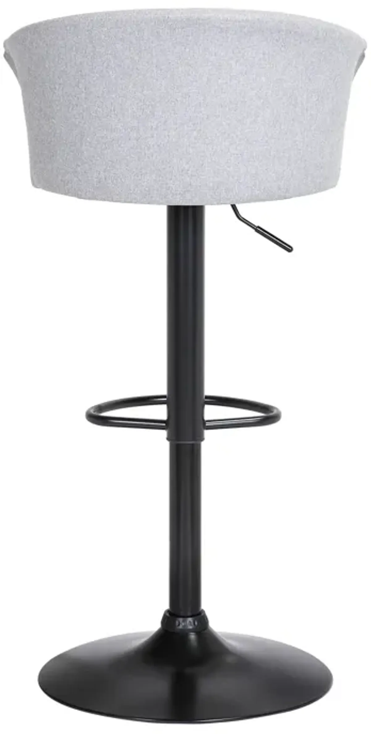 Lydia Adjustable Black Wood Bar Stool in Light Gray Fabric with Black Metal