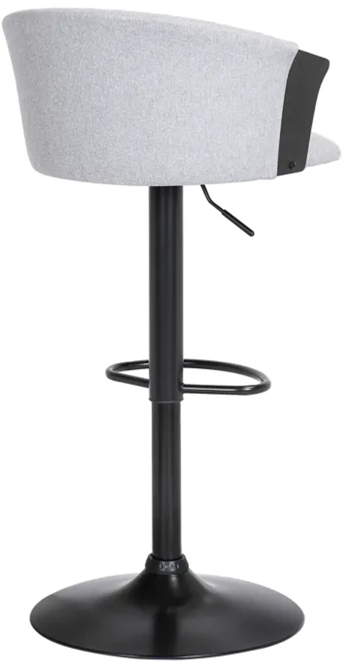 Lydia Adjustable Black Wood Bar Stool in Light Gray Fabric with Black Metal