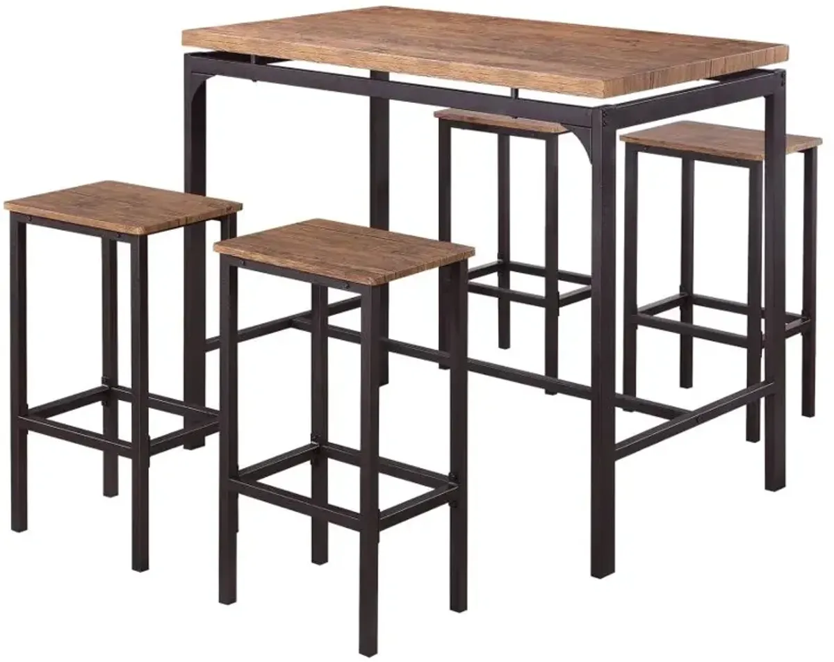 Abel 5-Piece Pub Height Bar Table Set Weathered Chestnut And Black