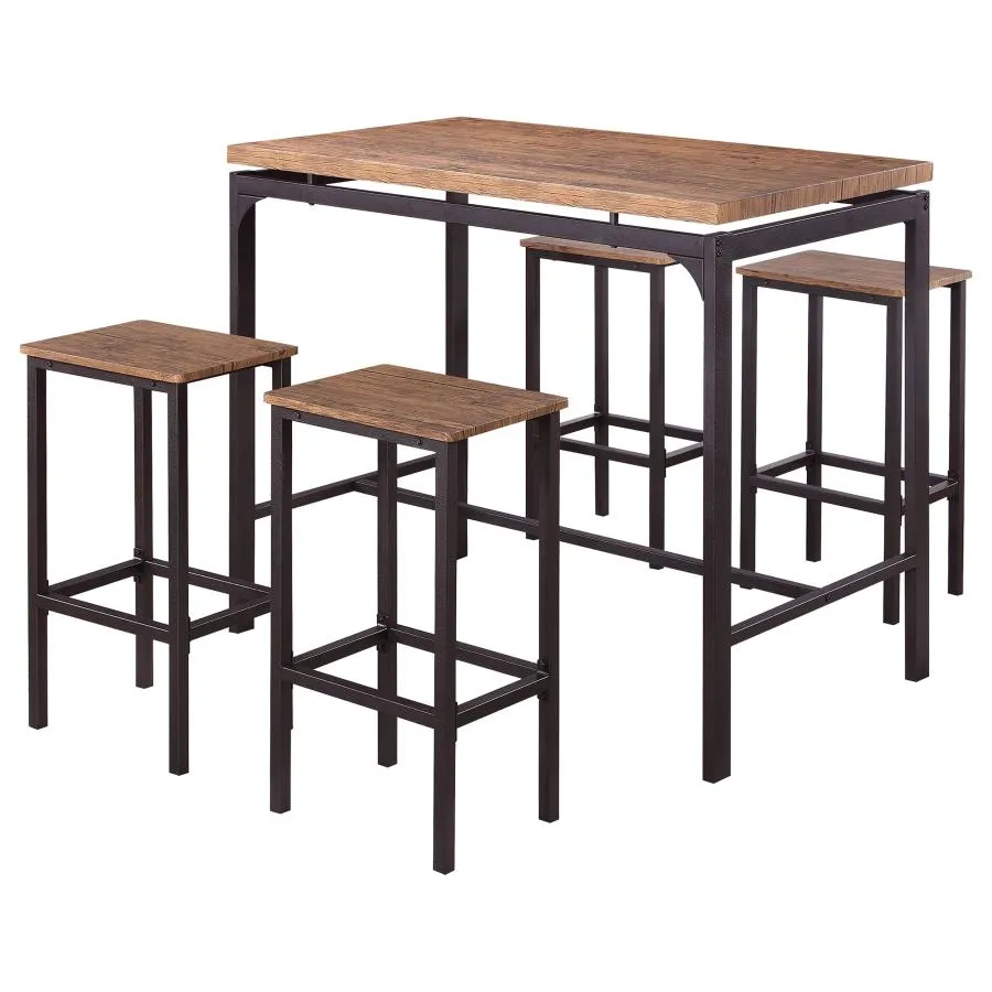 Abel 5-Piece Pub Height Bar Table Set Weathered Chestnut And Black