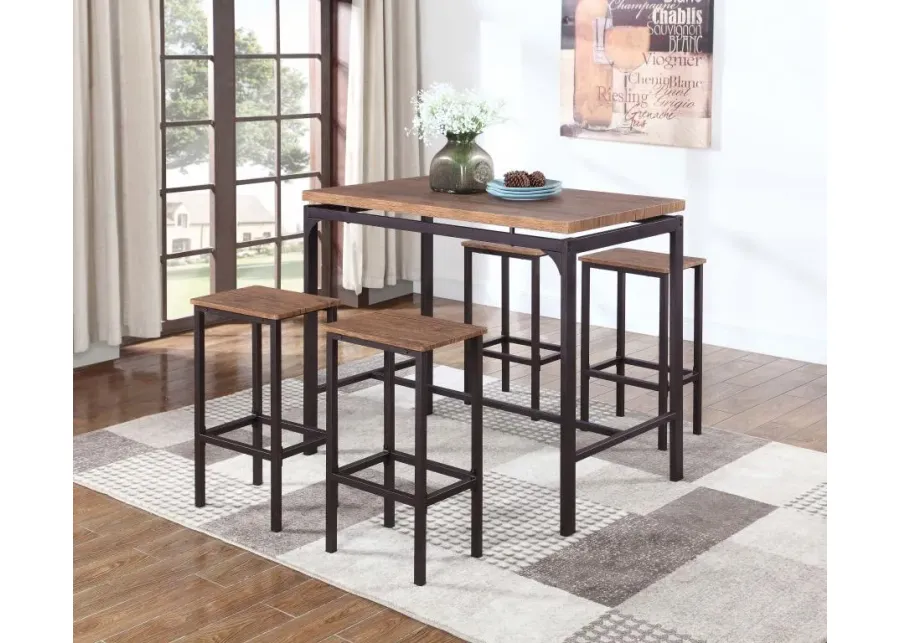 Abel 5-Piece Pub Height Bar Table Set Weathered Chestnut And Black