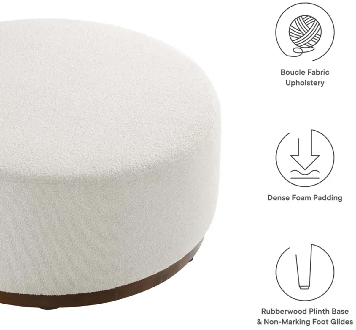 Tilden Large 38" Round Boucle Upholstered Upholstered Ottoman by Modway