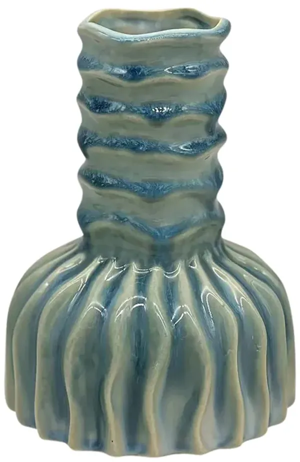 8" Coastal Ribbed Bud Vase Reactive Finish, Blue