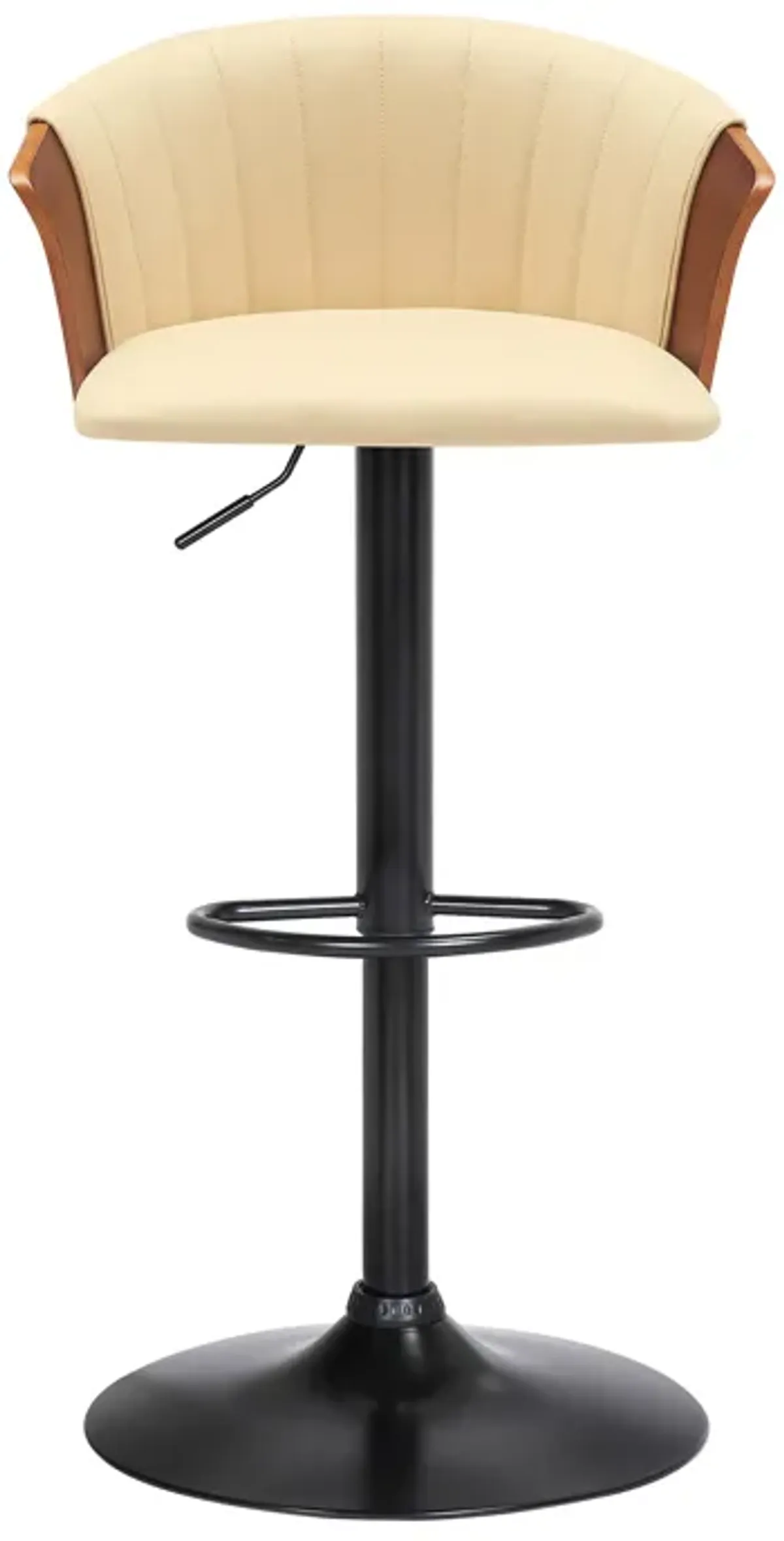 Lydia Adjustable Walnut Wood Bar Stool in Cream Faux Leather with Black Metal