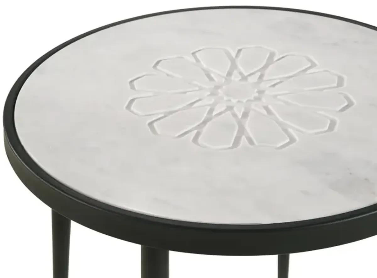 Kofi Round Marble Top Side Table White and Black