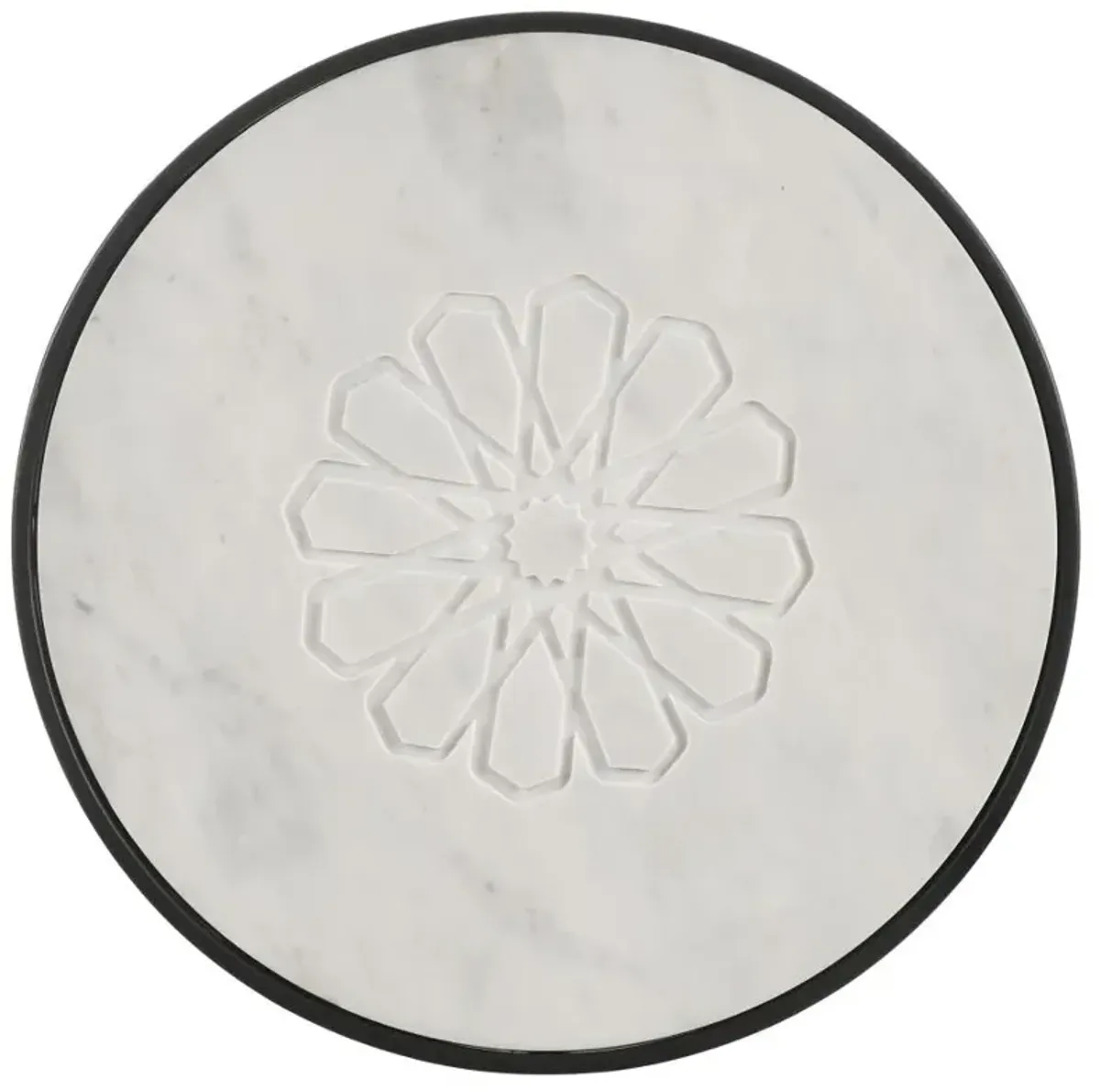 Kofi Round Marble Top Side Table White and Black