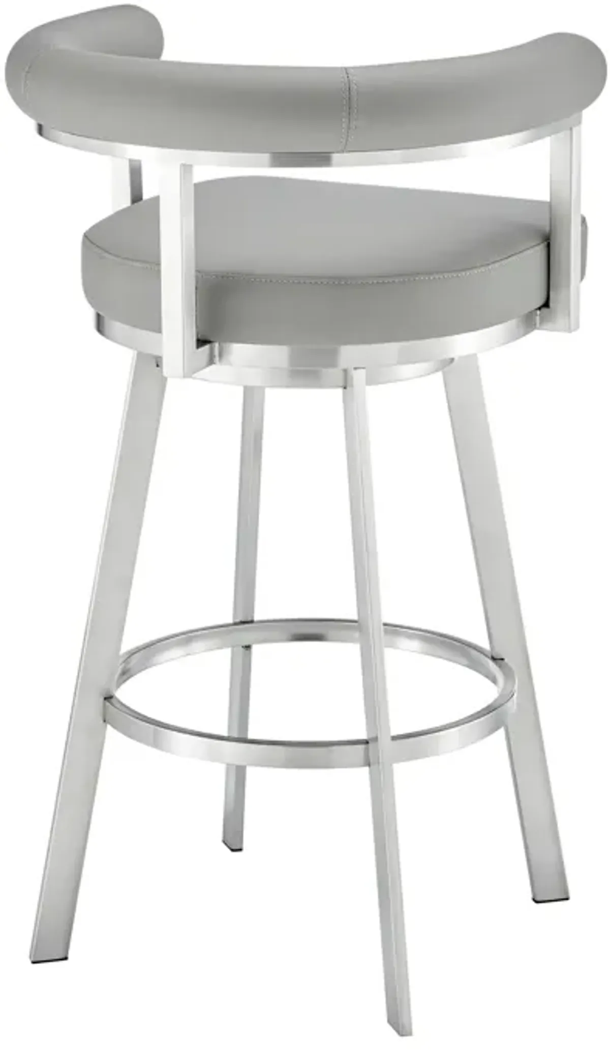 Nolagam Swivel Counter Stool in Brushed Stainless Steel with Light Gray Faux Leather